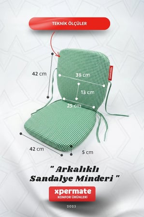 Pötikare Sırtlıklı Sandalye Minderi 42x42 Fermuarlı Yıkanabilir Kılıf Bağcıklı Minder Standart Fit