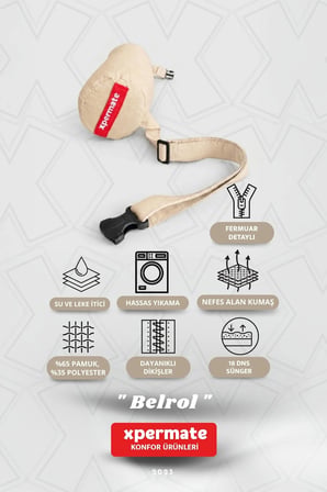 Belrol Bel Destek Yastığı Seyahat Sırt Bel Destek Minderi Yıkanabilir Kılıflı 