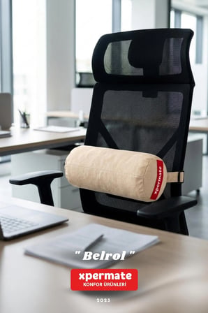 Belrol Bel Destek Yastığı Seyahat Sırt Bel Destek Minderi Yıkanabilir Kılıflı 