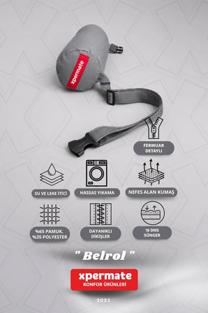 Belrol Bel Destek Yastığı Seyahat Sırt Bel Destek Minderi Yıkanabilir Kılıflı 