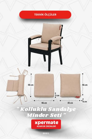 4 Parçalı Sırtlıklı Sandalye Minderi 46 x 46 cm Kol Pedli Su ve Leke İtici Bağcıklı Bahçe Balkon Minderi Seti