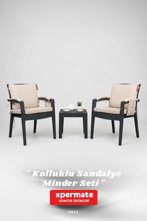 4 Parçalı Sırtlıklı Sandalye Minderi 46 x 46 cm Kol Pedli Su ve Leke İtici Bağcıklı Bahçe Balkon Minderi Seti
