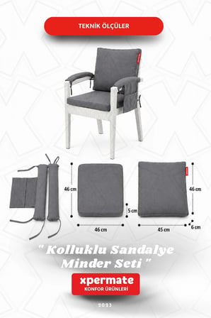 4 Parçalı Sırtlıklı Sandalye Minderi 46 x 46 cm Kol Pedli Su ve Leke İtici Bağcıklı Bahçe Balkon Minderi Seti