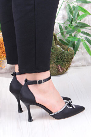 Fort 35695 Saten Fiyonklu Biye Taşlı Topuklu Abiye Ayakkabı Kadın Ayakkabı