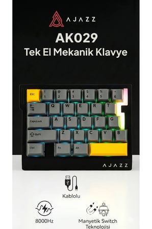 AK029 Tek El Kablolu Manyetik Switch Oyun Klavyesi- RGB-29 Tuş-8000 Hz