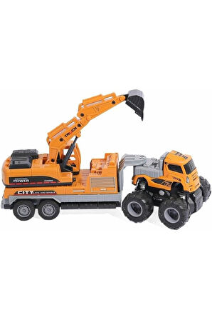 Sürtmeli 4x4 İnşaat Araçları Ekskavatör Kepçe 27 Cm Oyuncak İş Makinası Oyuncak Kepçe