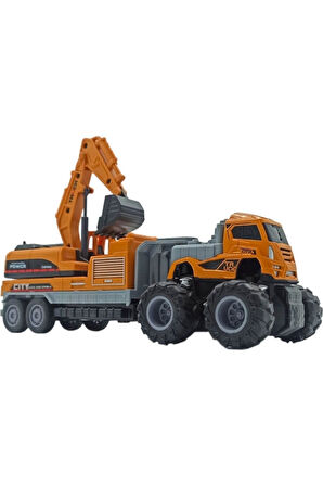 Sürtmeli 4x4 İnşaat Araçları Ekskavatör Kepçe 27 Cm Oyuncak İş Makinası Oyuncak Kepçe