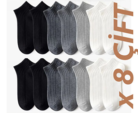 8 Çift beyaz gri siyah Desenli çorap pamuklu ayak bileği düşük kesim genç Çorabı  36-40