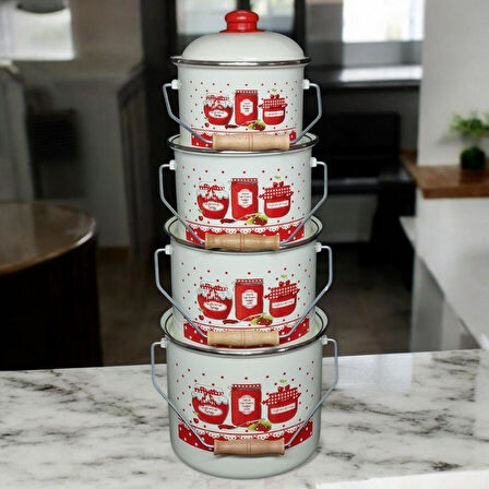 Alev Emaye Bakraç  Yoğurt Bağraç Bakliyat Kabı Seti 22 cm 6 litre