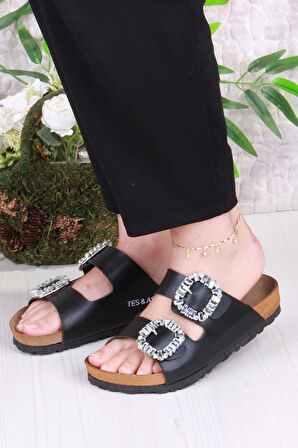 Fort 8732 Anatomik Rahat Taban Taşlı Çift Tokalı Şık Kadın Terlik