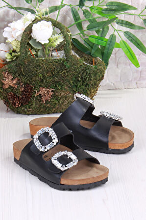 Fort 8732 Anatomik Rahat Taban Taşlı Çift Tokalı Şık Kadın Terlik