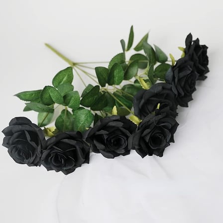 Yapay Çiçek Siyah 9lu Gül Demeti Kumaş 40*25cm
