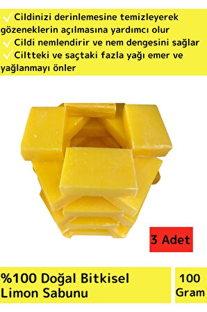 Özel Üretim %100 Doğal Ciltte Derinlemesine Temizlik Yüz Cilt Saç Vücut Bitkisel Limon Sabunu 3 Adet