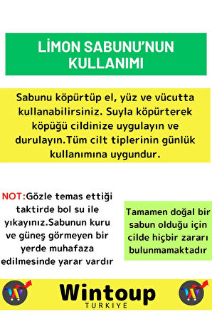 Özel Üretim %100 Doğal Ciltte Derinlemesine Temizlik Yüz Cilt Saç Vücut Bitkisel Limon Sabunu 3 Adet