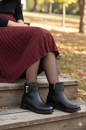 Fort 906233 Toka Detaylı Lastik Taban Fermuarlı Kadın Bot