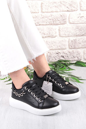 Fort 07335 Flet Zincir Aksesuar Bağcıklı Kalın Taban Sneaker Kadın Ayakkabı