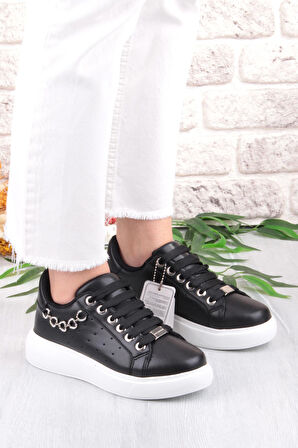 Fort 07335 Flet Zincir Aksesuar Bağcıklı Kalın Taban Sneaker Kadın Ayakkabı