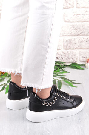 Fort 07335 Flet Zincir Aksesuar Bağcıklı Kalın Taban Sneaker Kadın Ayakkabı