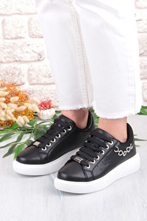 Fort 07335 Flet Zincir Aksesuar Bağcıklı Kalın Taban Sneaker Kadın Ayakkabı