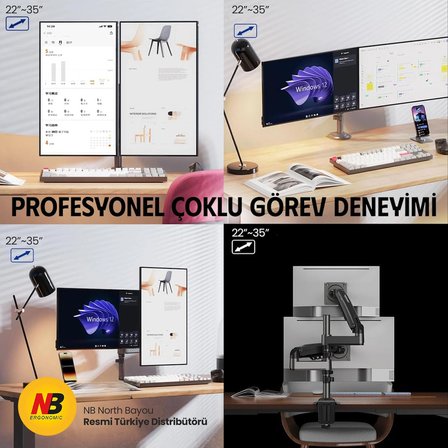 Nb North Bayou H180 22-32 " Çift Kol Amortisörlü 2-12 kg Vesa Monitör Standı Siyah