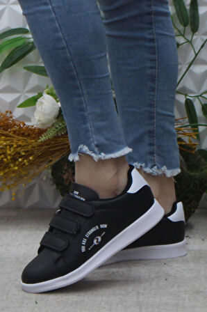 Fort Row Milena Siyah Beyaz Rahat Hafif Sneaker Çırtlı Spor Ayakkabı