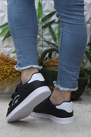 Fort Row Milena Siyah Beyaz Rahat Hafif Sneaker Çırtlı Spor Ayakkabı
