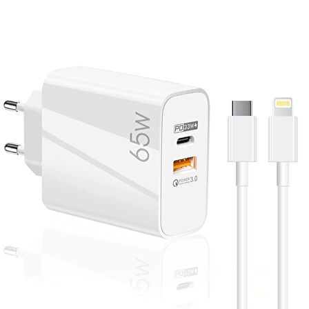 Global 65W UsbA PD33W Quick Charger 3.0 Type-C to Lightning 3m Kablolu Hızlı Şarj Aleti Set