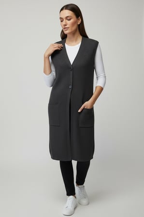 Ece Giyim Tesettür Yelek Triko Koyu Gri 3XL
