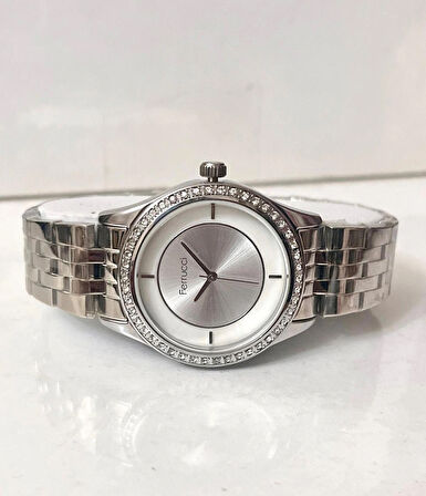 Ferrucci Silver Çelik Şık Kadın Kol Saati+Nazarlıklı Set Hediye