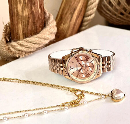 Ferrucci Rosegold Roma Rakamlı Çelik Kadın Kol Saat+Çelik Kolye Hediye