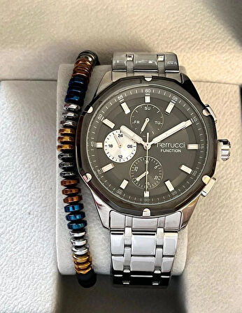 Ferrucci Spor Şık Çelik Fonksiyonlu Erkek Kol Saat+ Bileklik Hediyeli