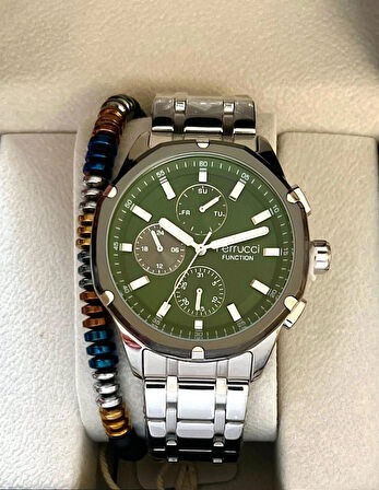 Ferrucci Spor Şık Çelik Fonksiyonlu Erkek Kol Saat+ Bileklik Hediyeli
