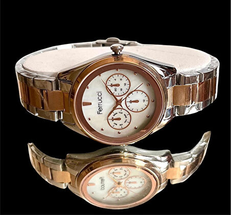 Ferrucci Gümüş-Rosegold Renk Spor Kasa Çelik Kadın Kol Saati+Bileklik Hediyeli
