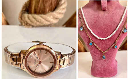 Ferrucci Çelik Şık Kadın Kol Saati+%100 Çelik&İncili Kolye Hediye