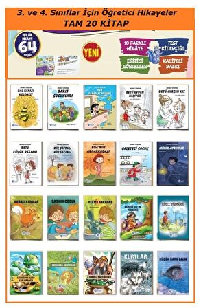 3. ve 4. Sınıflar İçin Öğretici Hikayeler 20 Kitap Set (Sevimli - Öğretici)