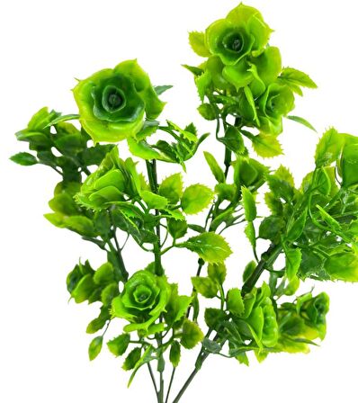 Yapay Çiçek Plastik Yeşil Mini Gül Demeti Garnitür Aradal Dekoratif Yapay Bitki