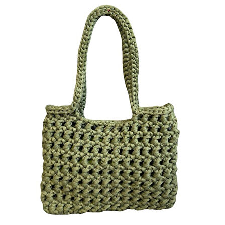 Uretti - Emine 9106 El Örgüsü Ahşap Boncuk Detaylı Penye Kumaş Omuz Çantası