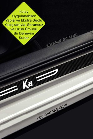 Ford Ka Yazılı Kapı Koruma Eşiği Siyah Karbon Üzeri Beyaz Ka Dekoratif Yazı 4 Parça Ford Ka Uyumlu