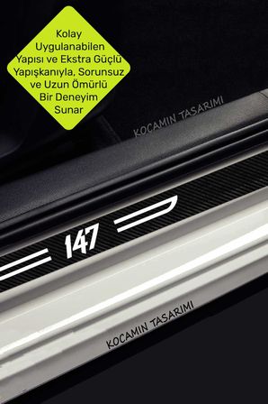 Alfa Romeo 147 Yazılı Karbon Kapı Eşiği Siyah Beyaz Dekoratif Kapı Koruyucu 4'lü Set Alfa Romeo 147