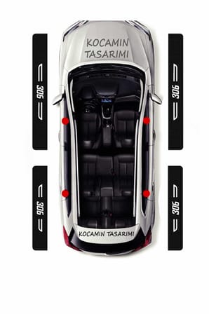 Siyah Karbon Peugeot 306 Kapı Eşiği Dekoratif Beyaz Yazılı Kapı Koruyucu 4 Parça Set Peugeot 306 Yazılı