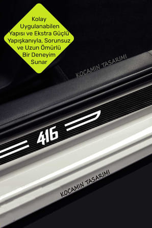 Rover 416 Karbon Kapı Eşiği Dekoratif Kapı Koruyucu Siyah Üzeri Beyaz Yazılı 4 Parça Set Rover 416