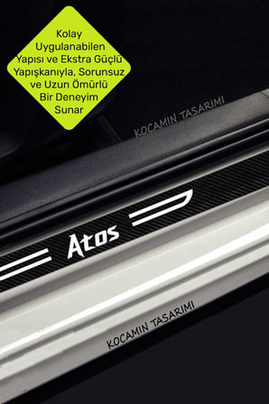 Atos Yazılı Dekoratif Karbon Kapı Koruma Hyundai Atos İçin Siyah Beyaz Yazılı 4 Parça Kaplama Hyundai Atos