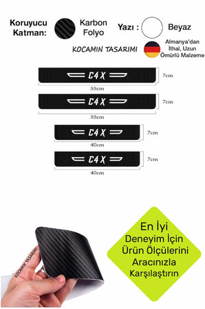 Citroen C4 X Dekoratif Karbon Kapı Koruma Eşiği Siyah Üzeri Beyaz Citroen C4 X Yazılı 4'lü Set