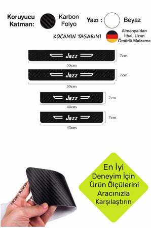 Honda Jazz Yazılı Siyah Karbon Kapı Eşiği Dekoratif Kapı Koruma Beyaz Yazılı 4 Parça Honda Jazz