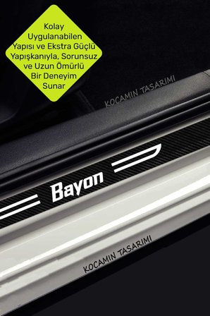 Hyundai Bayon Siyah Karbon Kapı Koruma Yazılı Dekoratif Kapı Eşiği Beyaz Bayon Yazılı 4 Parça Hyundai Bayon Özel