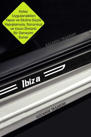 Karbon Kapı Koruma Seat Ibiza Kapı Eşiği Siyah Beyaz Ibiza Yazılı Dekoratif 4 Parça Set