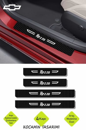 Dekoratif Chevrolet Rezzo Karbon Kapı Koruyucu Siyah Beyaz Rezzo Yazılı 4 Parça Kaplama Set