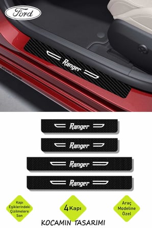 Ranger Yazılı Karbon Kapı Eşiği Ford Ranger İçin Siyah Dekoratif 2 Ön 2 Arka Kapı Koruyucu Set Ford Ranger