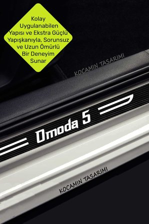 Omoda 5 Yazılı Dekoratif Karbon Kapı Koruma Chery Omoda 5 İçin Siyah Beyaz Yazılı 4 Parça Kaplama Chery Omoda 5