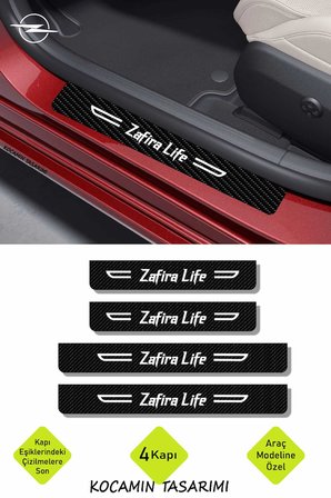 Opel Zafira Life Kapı Koruyucu Karbon Kaplama Kapı Eşiği Dekoratif 4 Parça Siyah Beyaz Yazı Opel Zafira Life